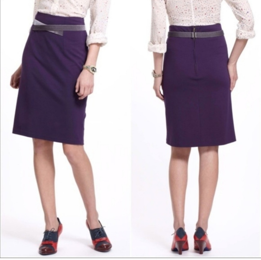 From Savoy Anthropologie Women's Purple Velvet Ribbon Pencil Skirt 12